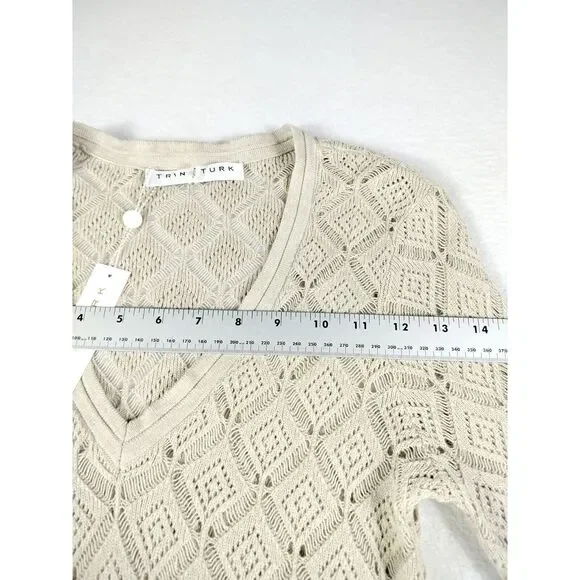 Trina Turk Sweater Dress Womens Small Tan Manzanillo Fringe Hem Minimalist Basic